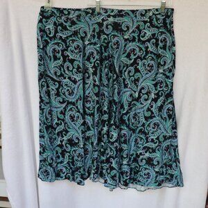 J. JIll dark navy/green paisley elasticized midi length skirt 4X
